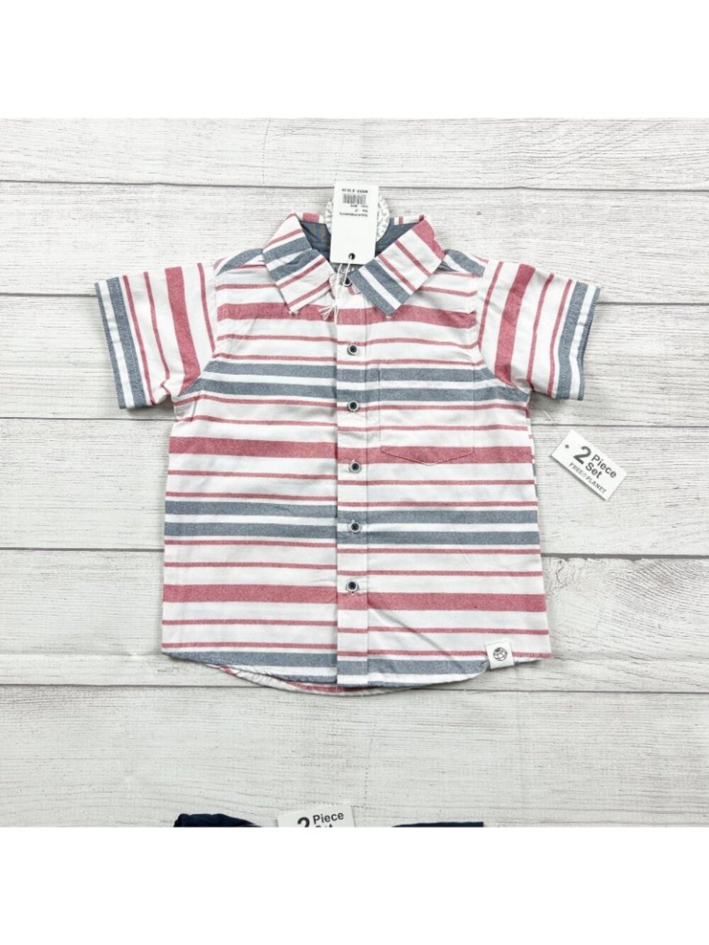 Free Planet Outfit Set 2-Piece Striped Button Up Shirt Shorts NWT 2T - Picture 2 of 7